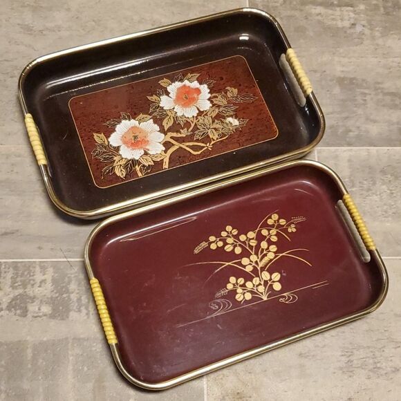 Set of 2 Asian Theme Small Trays - Picture 1 of 7